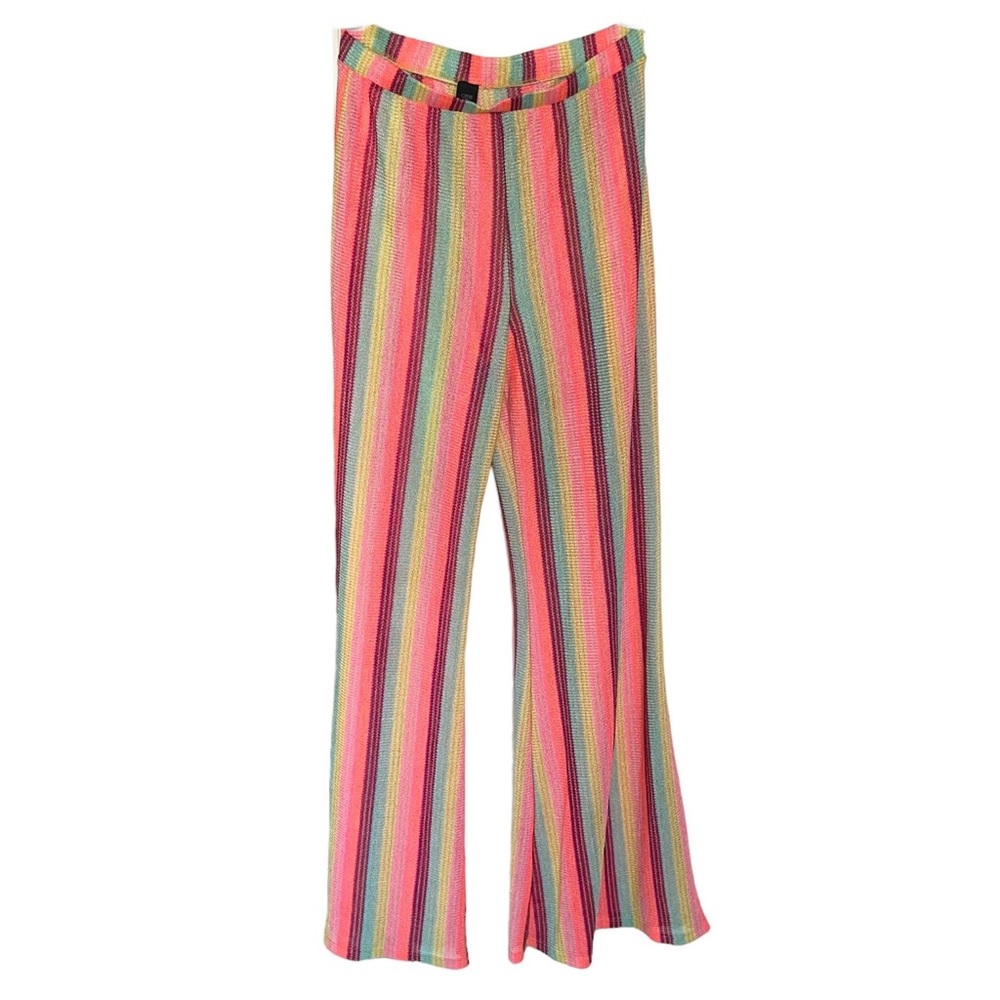 🤑 5/$25 Gibiu USA Multi Color Striped Wide Leg Beach Swimsuit Coverup Pants